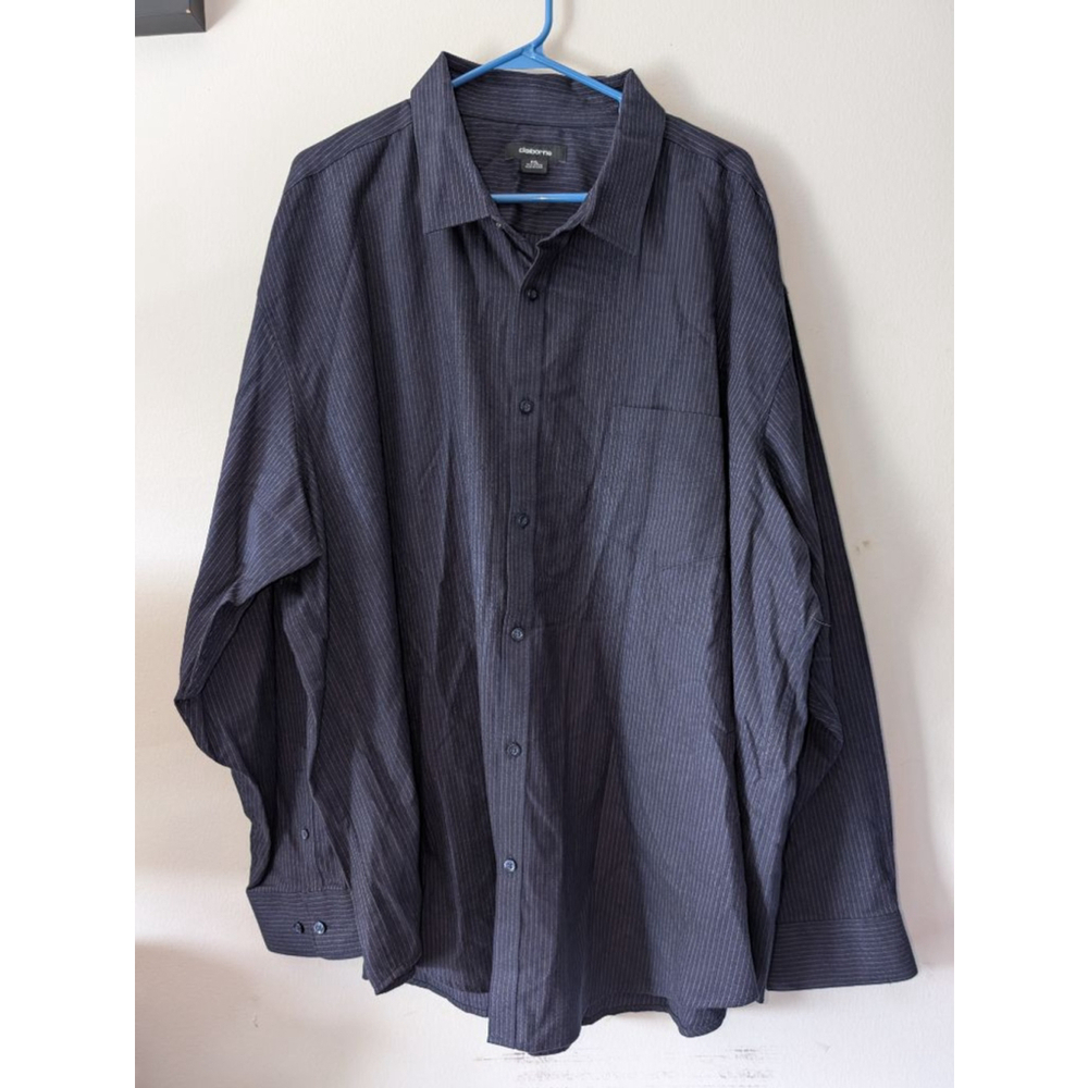 Men's Claiborne Navy White Pinstripe Casual Button Down Shirt 4XL